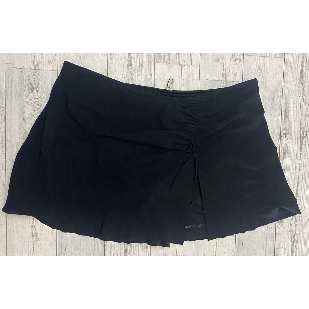 Profile by Gottex Swim Skirt 20 Black Bow Slit Rutched Beach Vacation Pool Cute